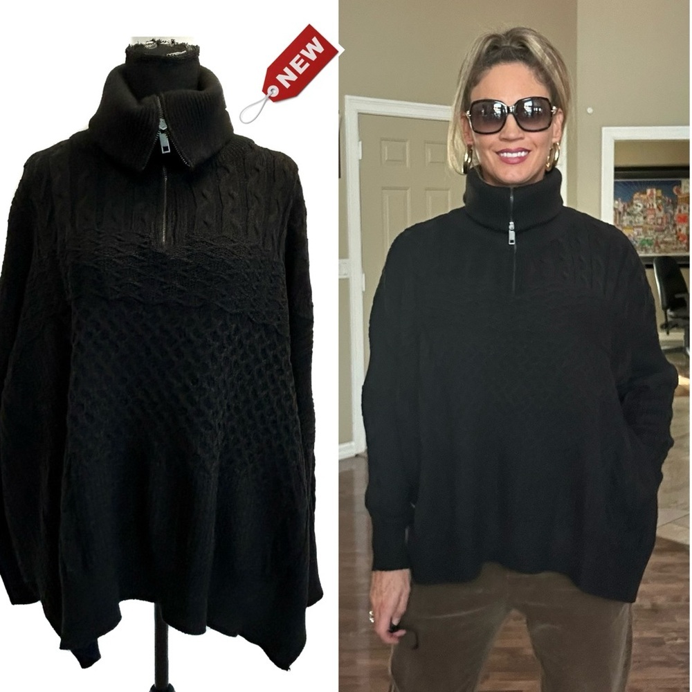 Cloth by Design black chunky cable knit high zippered turtleneck sweater M NWT